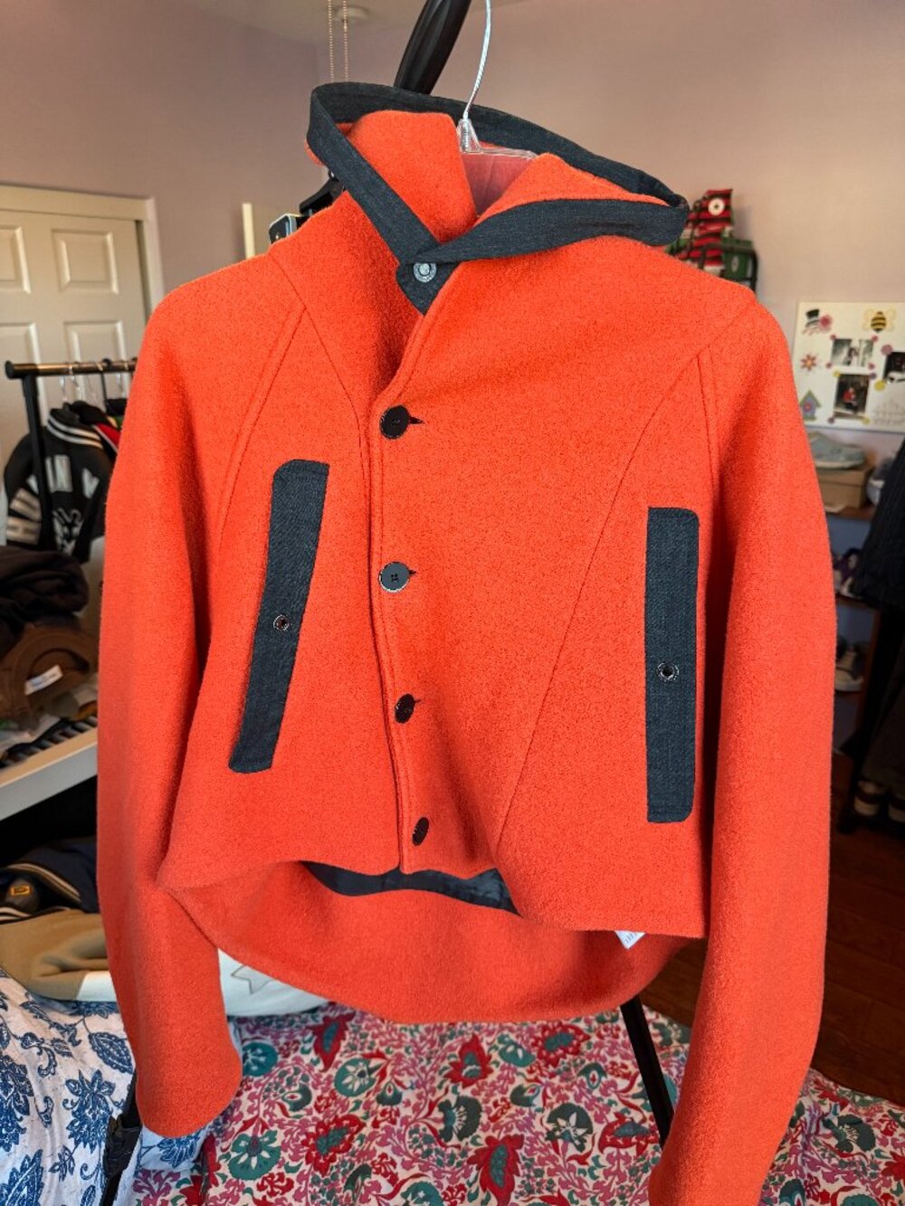 Kiko Kostadinov Orange Wool Blend Cropped Hooded Jacket